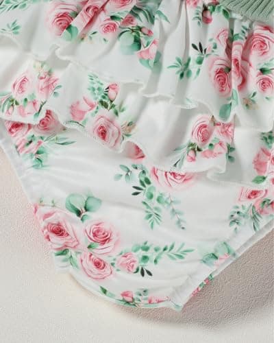 FAMIHAO Big Sister Little Sister Matching Outfits Baby Girl Romper Tops with Floral Shorts Summer Clothes Set,3-6M Green — view 4