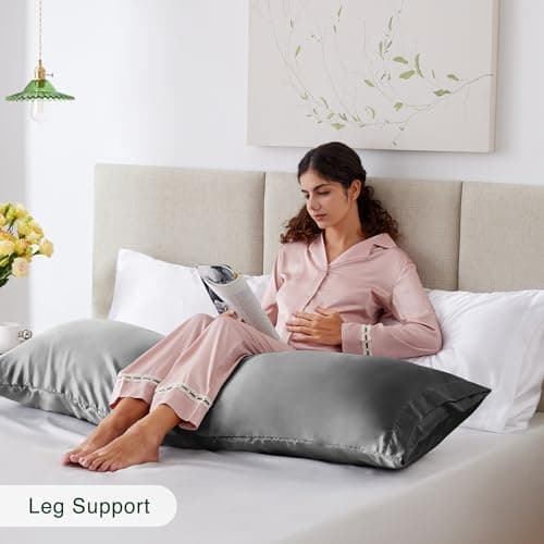 Love's cabin Body Pillow Cover, 20x54 inches Dark Grey Soft Satin Body Pillow case with Envelope Closure, Silky Slip Cooling Body Pillow Pillowcases for Hair and Skin, Similar to Silk Pillow Cases — view 4