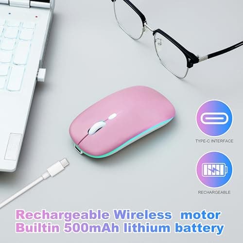 AZTZATZ Wireless Bluetooth Mouse Rechargeable Long Lasting Dual Mode - BT 5.2 & 2.4G Silent RGB LED Mice, Slim Portable Ergonomic Mouse for Laptop/PC/Tablet/MacBook/iPad/Apple Devices(Pink) — view 2