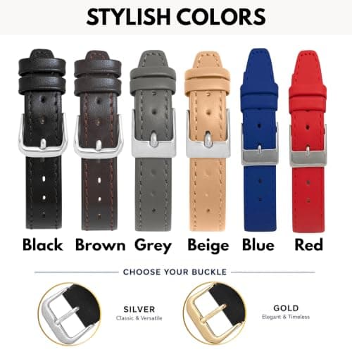 Bandini 20mm Italian Leather Watch Strap Band - Grey/Gray with Stitching - Classic - Slim — view 4