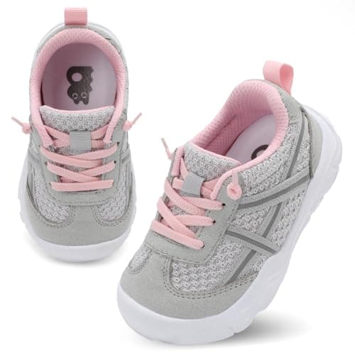Besroad Kids Sneakers Boys Girls Sports Running Walking Shoes Barefoot Slip On Sneakers Breathable Lightweight Fashion Casual Tennis Shoes Grey Pink 6 Toddler