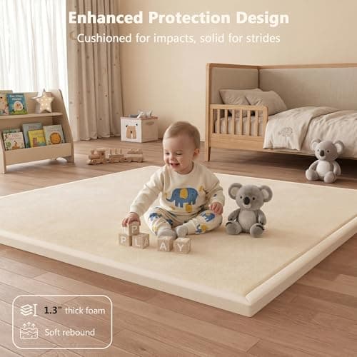 Baby Play Mat for Floor, 1.3'' Thick Memory Foam Tummy Time Mat - Super Soft Coral Velvet Nursery Rug with Non-Slip Backing, Crawling Mat for Toddlers/Infants, Yoga & Tatami Use, 50''x50'' — view 2