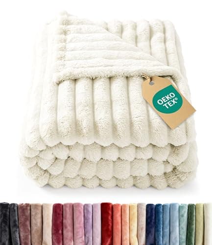 Super Soft Fleece Blanket Throw Size - Fleece Throw Blanket for Bed, Couch & Chair - Cozy, Warm & Breathable - All Season Fuzzy, Cute Decor, Microplush Bedding for Women, Men & Teens - 50x60, Ivory