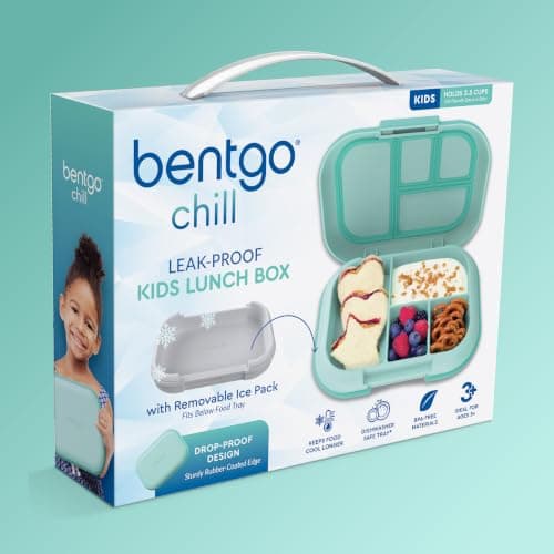 Bentgo Chill Kids Leakproof Lunch Box - 4-Compartment Bento Box with Built-In Ice Pack, 3.3 Cup Capacity, BPA-Free, Microwave & Dishwasher Safe Tray, Ages 3–7 (Aqua) — view 8