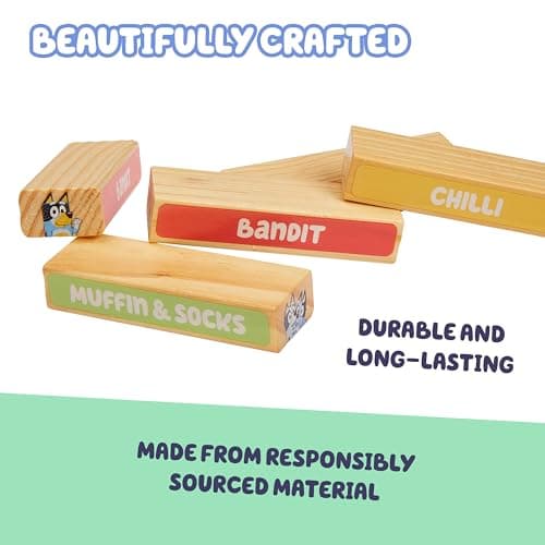 Bluey 8th Wonder Stackable Tumbling Tower Game, Robust Wooden Stacking Game with 54 Illustrated Colored Blocks, Fun Balancing Toy for Kids Ages 3+ — view 4