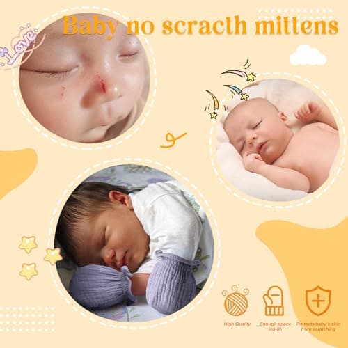 Pro Goleem 3-Pack Muslin Baby Mittens for Newborn, 100% Cotton No Scratch Soft Breathable Gloves with Elastic Strap for Baby Boy and Girls 0-6 months, Brown Beige Grey — view 2