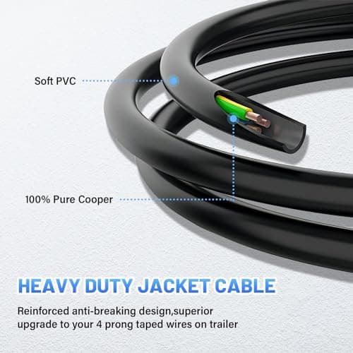 MECMO 4 Way Trailer End Connector Wire 5 Feet Jacketed Cable, Heavy Duty 18AWG 4 Pin Trailer Light Plug Color-Coded Pure Copper, Trailer-Side Male End Replacement 4 Flat Connector Trailer Hitch Wiring — view 4