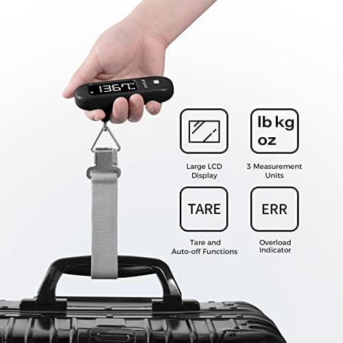 pack all 110 Lbs Luggage Scale, Digital Handheld Baggage Scale, Travel Suitcase Weight Scale with LCD Display, Battery Included, Black