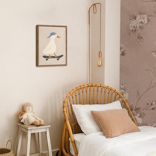Cute Goose Wall Art Funny Silly Goose Skateboard Wall Decor Painting Whimsical Duck Poster Canvas Print Picture for Living Room Bedroom 12x16 inch Wood Framed — view 4