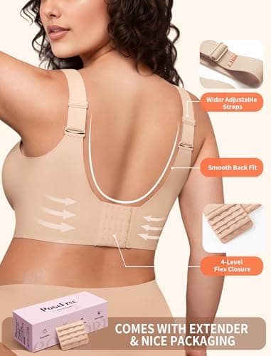 PoseFree Jelly Bra No Underwire Full Coverage Supportive Seamless Cotton Bralette Plus Size Bras for Women (Nude,2XL) — view 2