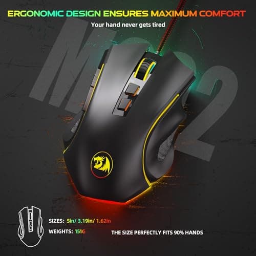 Redragon M602 Gaming Mouse, Ergonomic RGB Gaming Mouse Wired with 7200 Adjustable DPI, 9 Programmable Buttons, Professional Software for Gamer Office [Black] — view 3