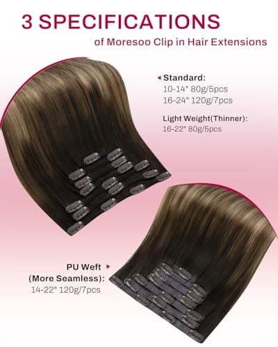 Moresoo Clip in Hair Extensions Human Hair Ombre Dark Brown to Dark Ash Blonde with Golden Blonde Balayage Hair Extensions for Women Clip in Human Hair Double Weft Clip in Extensions 18Inch 7Pcs 120G — view 6