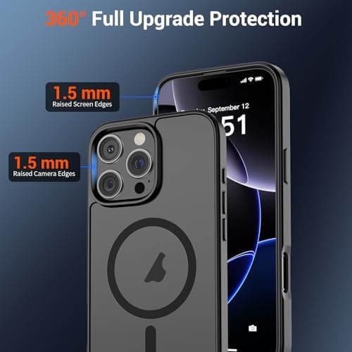SUPFINE Magnetic for iPhone 16 Pro Max Case with Screen Protector (Compatible with MagSafe)(Military Grade Drop Protection) Translucent Matte Phone Cover,Black — view 3