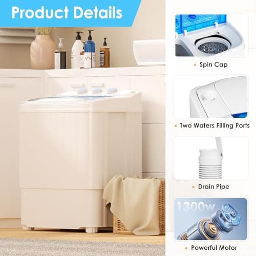 INTERGREAT Portable Washing Machine, 18lbs Twin Tub Portable Washer with Spin Cycle and Dryer, Semi-automatic Washer Machine Combo for Dorms, Apartments, Grey White — view 6