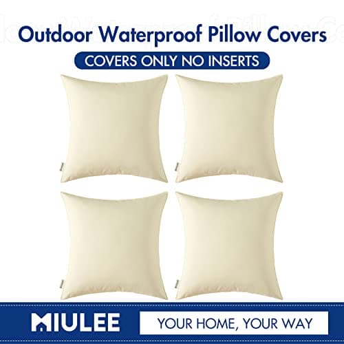 MIULEE Pack of 4 Decorative Outdoor Waterproof Pillow Covers Square Garden Cushion Cases PU Coating Throw Pillow Cover Shell for Tent Park Couch 18x18 Inch Beige — view 5