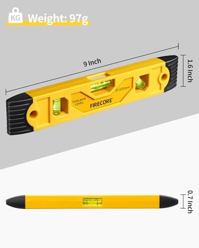 Torpedo Level Magnetic, Firecore 9 Inch Shockproof Small Leveler Tool with 3 Bubble Spirit Level 45 90 180 Degree, Construction Levelers for Hanging Pictures Install Shelf Home Renovation — view 4