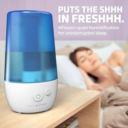 PureGuardian 1-Gallon Ultrasonic Cool Mist Humidifier with Essential Oil Tray, 70-Hour Run Time on Low, Covers 320 Sq, Ft, Silver Clean Protection, Filter Free for Bedrooms, Offices, Home, H965AR — view 3