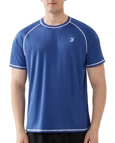 Roadbox Mens UPF 50+ Swim Shirt, Short Sleeve UV Sun Protection Rash Guard, Quick Dry Water T-Shirt Surf Running Workout Tee