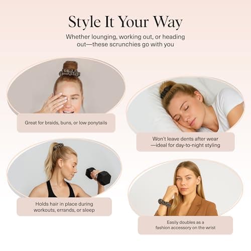 Kitsch Ultra-Petite Satin Scrunchies for Women - No Crease, Frizz-Free Sleep | Softer Than Silk Scrunchies Gentle On Hair Scrunchies for All Hair Types | Stylish Hair Accessories - Eucalyptus, 6pcs — view 4