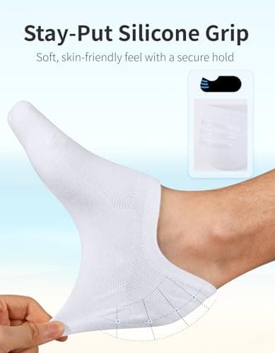 CLOSEMATE No Show Socks for Men & Women 6 Pairs Low Cut Non Slip Cotton Invisible Casual Comfort Thin Socks(6 White, Size M) — view 2