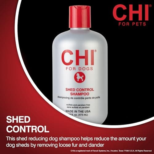 CHI for Dogs Shed Control Shampoo Anti-Shedding Formula Reduces Loose Hair Sulfate and Paraben Free pH Balanced Cruelty Free All Coat Types 16 FL OZ USA for Dogs Puppies and All Breeds Grooming