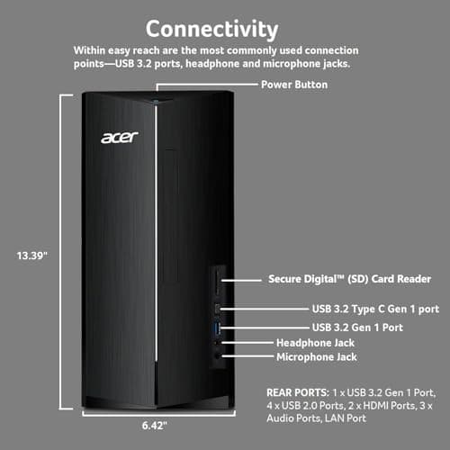 Acer Aspire Business Desktop | 16GB DDR5 RAM, 1TB Storage(512GB SSD & 500GB HDD) | Intel 4-core i3 (Beat i5-12400T) | WiFi6+Bluetooth5.1 | Keyboard+Mouse | Windows 11 Pro — view 4