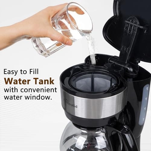HousesAid 5-Cup Programmable Drip Coffee Maker with Digital Timer, Glass Carafe,24-Hour Auto Brew,2-Hour Auto Shut-Off, Pause & Pour, Removable Filter Basket,Compact Coffee Machine for Home & Office — view 2