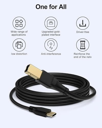 Printer Cable 20ft, Scanner USB C to USB B Cable for Epson, HP, Canon, Midi