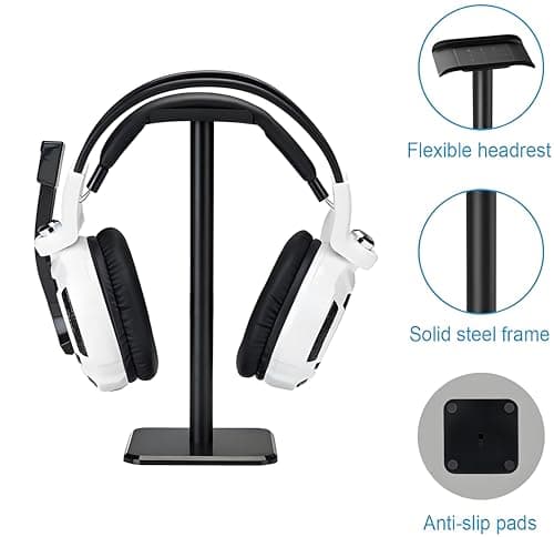 Headphone Stand, Universal Aluminum Metal Holder for AirPods Max, HyperX Cloud II, Xbox One, Turtle Beach, Sennheiser, Sony, Bose, Beats PC Gaming Headset Display & Bluetooth Headphones (Black) — view 3