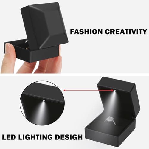 LED Ring Earring Box for Proposal, Wedding, Engagement， Luxury Jewelry Gift Box with LED Light, Jewellry Display Box (Black) — view 4