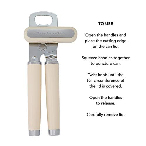 KitchenAid Classic Multifunction Can Opener and Bottle Opener Easy to Use, Razor Sharp Stainless Steel Cutting Wheel, Soft Ergonomic Handles, Almond Cream — view 5