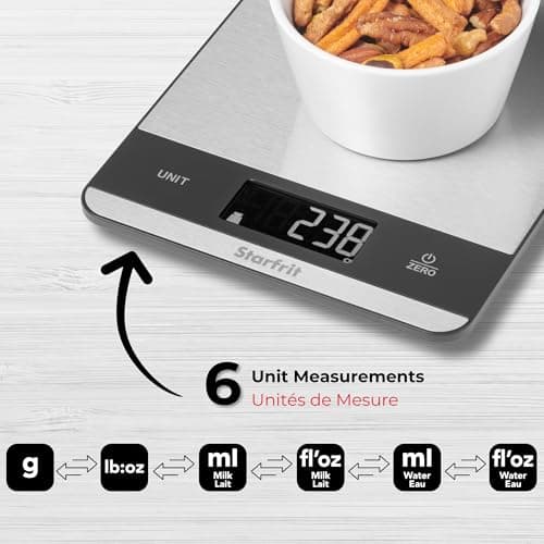 Starfrit Digital Kitchen Scale - Stainless Steel Platform - Measures Weight and Liquid Volume - 11 lb / 5 kg Capacity - Stainless Steel — view 2