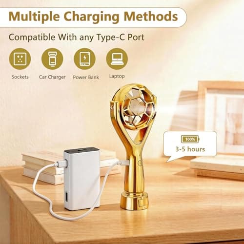 SZSHYNJ Soccer Trophy Shaped Handheld Fan, Soccer Gifts for Sports Enthusiasts, Kids, Boys and Girls, Portable USB Rechargeable Mini Fan for Stadium, Game Day, 2026 World Football Event, Outdoor, Gold — view 5