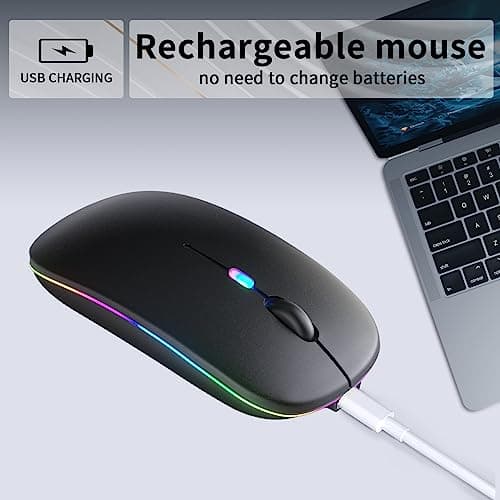 KANMABPC Wireless Bluetooth Mouse – Rechargeable, Silent, Dual Mode (Bluetooth 5.2 & USB) with LED Lights – Portable for Laptop, Desktop, & Tablet(Black) — view 2