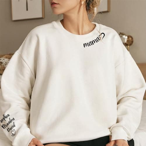 Custom Embroidered Mama Sweatshirt with Kids Name on Sleeve Personalized Mom Sweatshirt for Mothers Day Birthday Gift for Mom — view 3