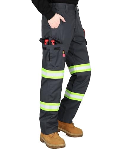 BOCOMAL Men's FR Pant High Visibility Cargo Pockets Relax Fit 7oz Rip-Stop Flame Resistant Reflective Work Pants