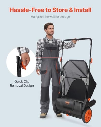 VEVOR Push Lawn Sweeper, 21inch Leaf & Grass Collector, Heavy Duty Thickened Steel Durable to Use with Large Capacity 3.5 cu. ft. Mesh Collection Hopper Bag, 2 Spinning Brushes — view 5