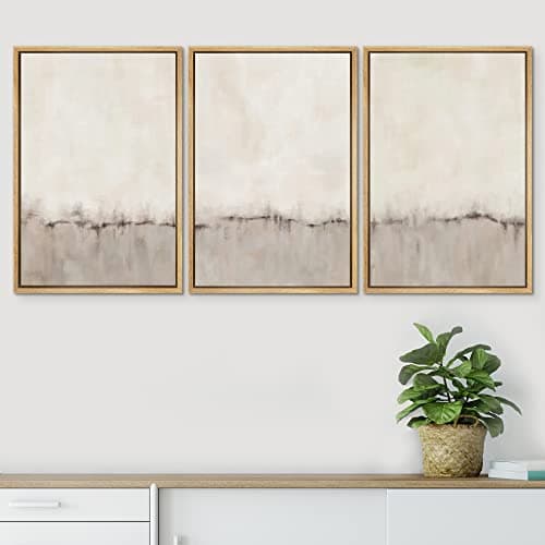 SIGNWIN Framed Canvas Print Wall Art Set Grunge Brown Gray Pastel Landscape Shapes Abstract Illustrations Modern Art Decorative Nordic Chic Calm for Living Room, Bedroom, Office - 24"x36"x3 Natural — view 2