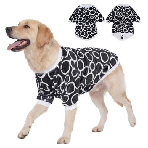 LovinPet Large Dog Flannel Coat, Warm Dog Winter Coat with Front Sleeves and Hook-and-Loop Closure, Cozy Full-Coverage Layer for Chilly Short-Hair Dogs, Freehand Black White Prints, XL