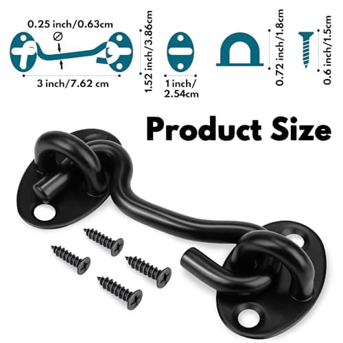Rainspire (2 Pack) 3 Inch Privacy Hook and Eye Latch for Barn Door, Stainless Steel Gate Latch Barn Door Lock Cabin Hooks for Gate Shutters Window Slide Barn Shed Cabinet Bathroom, Black