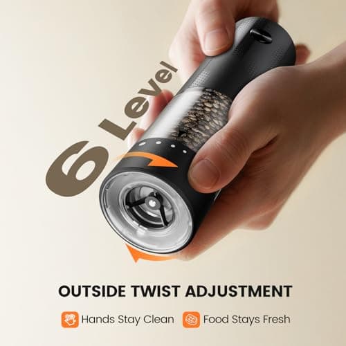 Electric Salt and Pepper Grinder Set - Rechargeable Automatic Salt and Pepper Shakers, Kitchen Appliances with External Adjustable Coarseness, Larger Hopper for Cooking, Home Gifts(2 Pack,Black/Black) — view 2