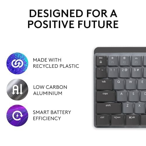 Logitech MX Mechanical Wireless Illuminated Performance Keyboard, Tactile Quiet Switches, Backlit Keys, Bluetooth, USB-C, macOS, Windows, Linux, iOS, Android, Metal, ‎Graphite — view 5