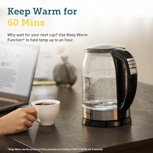 Cosori Electric Kettle Temperature Control with 6 Presets, 60min Keep Warm 1.7L Electric Tea Kettle & Hot Water Boiler, 304 Stainless Steel Filter, Auto-Off & Boil-Dry Protection, BPA Free, Black — view 2