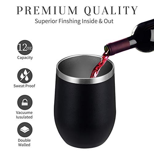 MEWAY 12oz Wine Tumbler 16 Pack Bulk Gifts for Women,Double Wall Vacuum Stainless Steel Travel Mug with Lid,Insulated Stemless Wine Cup Glass for Coffee,Cocktails,Drinks(Black,73 Piece Set) — view 3