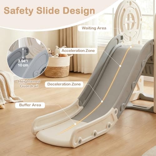 OLAKIDS Toddler Slide and Swing Set, 5 in 1 Bus Themed Baby Slide with Climber Basketball Hoop Car Playhouse for Indoor Outdoor Boys Girls Aged 3+ (Grey) — view 4