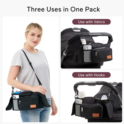 Momcozy Universal Stroller Organizer with Insulated Cup Holder Detachable Phone Bag & Shoulder Strap, Fits for Stroller Like Uppababy, Baby Jogger, Britax, BOB, Umbrella and Pet Stroller — view 2