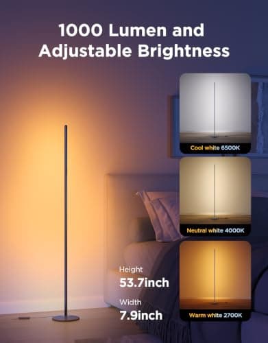 Govee RGBIC Floor Lamp Basic, 1000lm LED Corner Lamp Compatible with SmartThings, Alexa, and Matter, Modern Floor Lamp with Music Sync and 16 Million DIY Colors, Standing Lamp for Bedroom Living Room — view 3