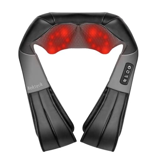 Nekteck Shiatsu Back Neck Massager,2026 Upgraded 3D Back Shoulder Kneading Massage Pillow, Deep Kneading Shoulder Massager with Heat, Waist Massage Pillow for Home Car and Office Use (NOT Cordless)