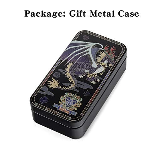 DNDND Heavy Polyhedral Metal Dice Set with Metal Box, 7-die Shiny Blue Surface with Golden Number for RPG,Dungeons and Dragons,Pathfinder,Shadowrun,D&D,Role Palying Game and Math Teaching — view 2