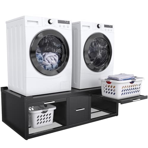 GDLF Washer and Dryer Pedestals, Universal Fit Washer and Dryer Stand with Pull-Out Shelf, 58.1"x29.1"Laundry Pedestal with Storage, 800LBS Capacity，Black